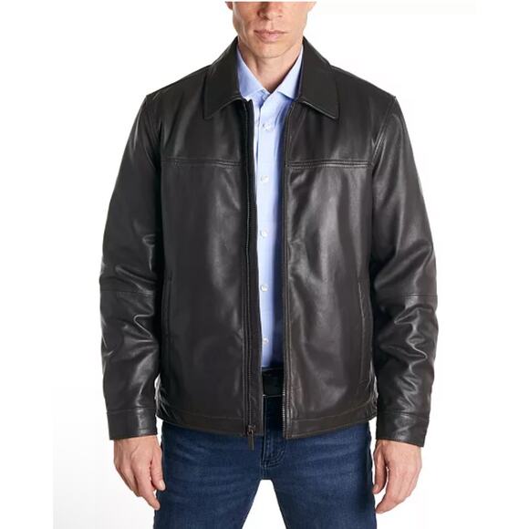 Perry Ellis Men's Classic Genuine Lambskin Leather Jacket Biker Moto Grunge Emo - Picture 1 of 7